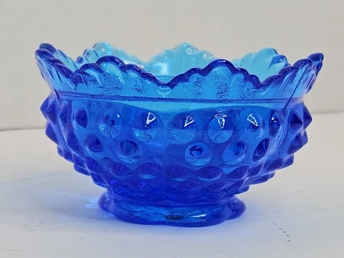 Vintage Fenton-Style Blue Hobnail Glass Mini Bowl - 3.25" Candle Holder / Votive