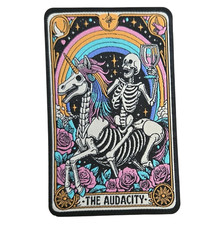 Tarot Card Audacity Skeleton Unicorn Skull Halloween Patch, Iron/Sew On