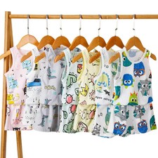 Kids Cartoon Pajama Set Sleeveless Cotton Vest Shorts Soft Summer Sleepwear