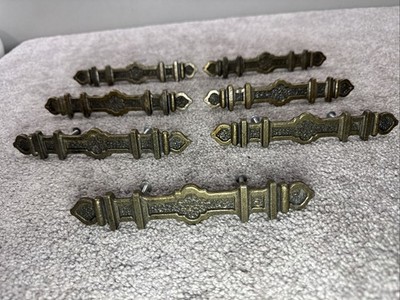 Lot of 7 Vintage Brass Drawer Pull Handles Brutalist Gothic Ajax Scoville 9588