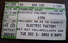 2003 KORN ticket stub Electric Factory PHILADELPHIA 12/2/03 Jonathan Davis