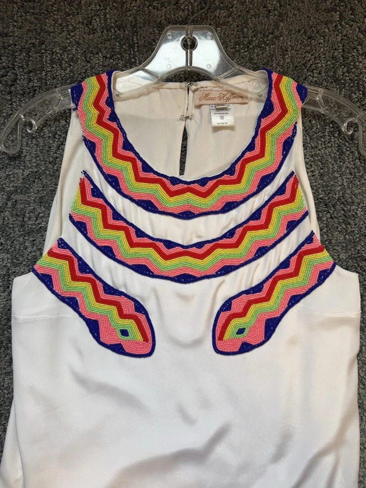 $395 Novo Vestido Mara Hoffman Branco Neon Frisado Cobra Buraco na Fechada Grande Miami - Imagem 3 de 4