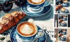 Coffee Croissant Paint by Numbers Kit for Adults, Croissant Paint by YH-2