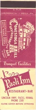 Paoli Pennsylvania Paoli Inn Restaurant-Bar Vintage Matchbook Cover