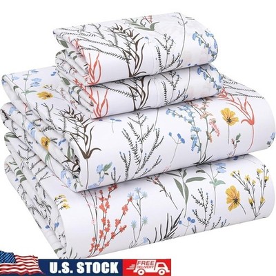 Cooling Cotton Percale Sheets Breathable Lightweight Fitted Bed Set Hotel Feel