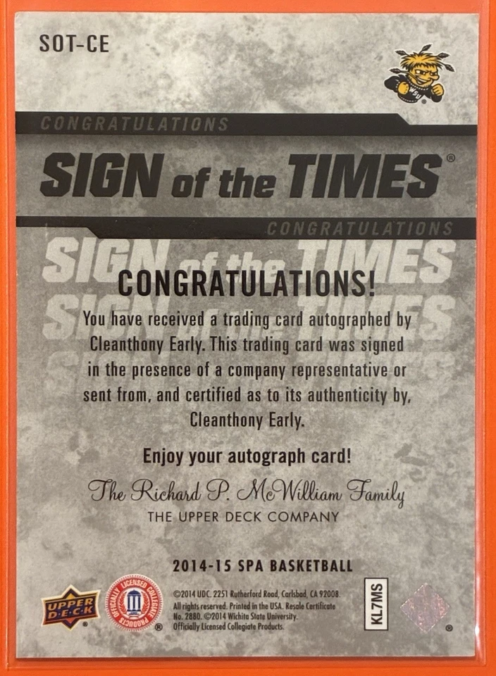 Auténtico Cleanthony Early Sign of the Times Rookie Auto RC #SOT-CE 2014-15 SP Foto 2 de 2
