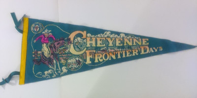Vintage Pennant Flag Souvenir Cheyenne Frontier Days Cowboy Bucking Bronco 29 in