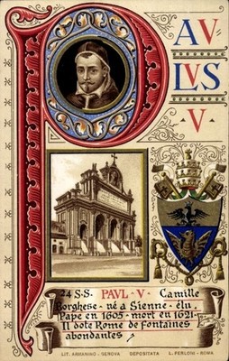 Wappen Litho Papst Paulus V, Paul V., Camillo Borghese, Portrait - 4606014
