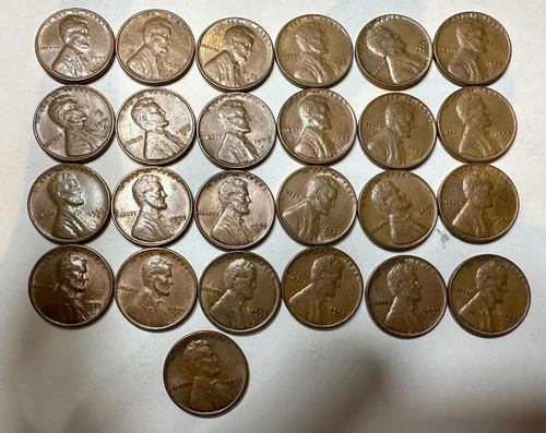 1955S Fine-AU Lincoln Wheat Cent  1/2 Roll (25 Coins) Last Wheat S Mint Mark