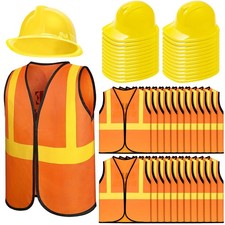 Hillban 48 Pcs Kids Construction Worker Costume Hats  Vests Birthday Party