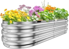 Aoodor 6x2x1FT Outdoor Galvanized Raised Garden Bed Kit Planter Oval Large Boxes