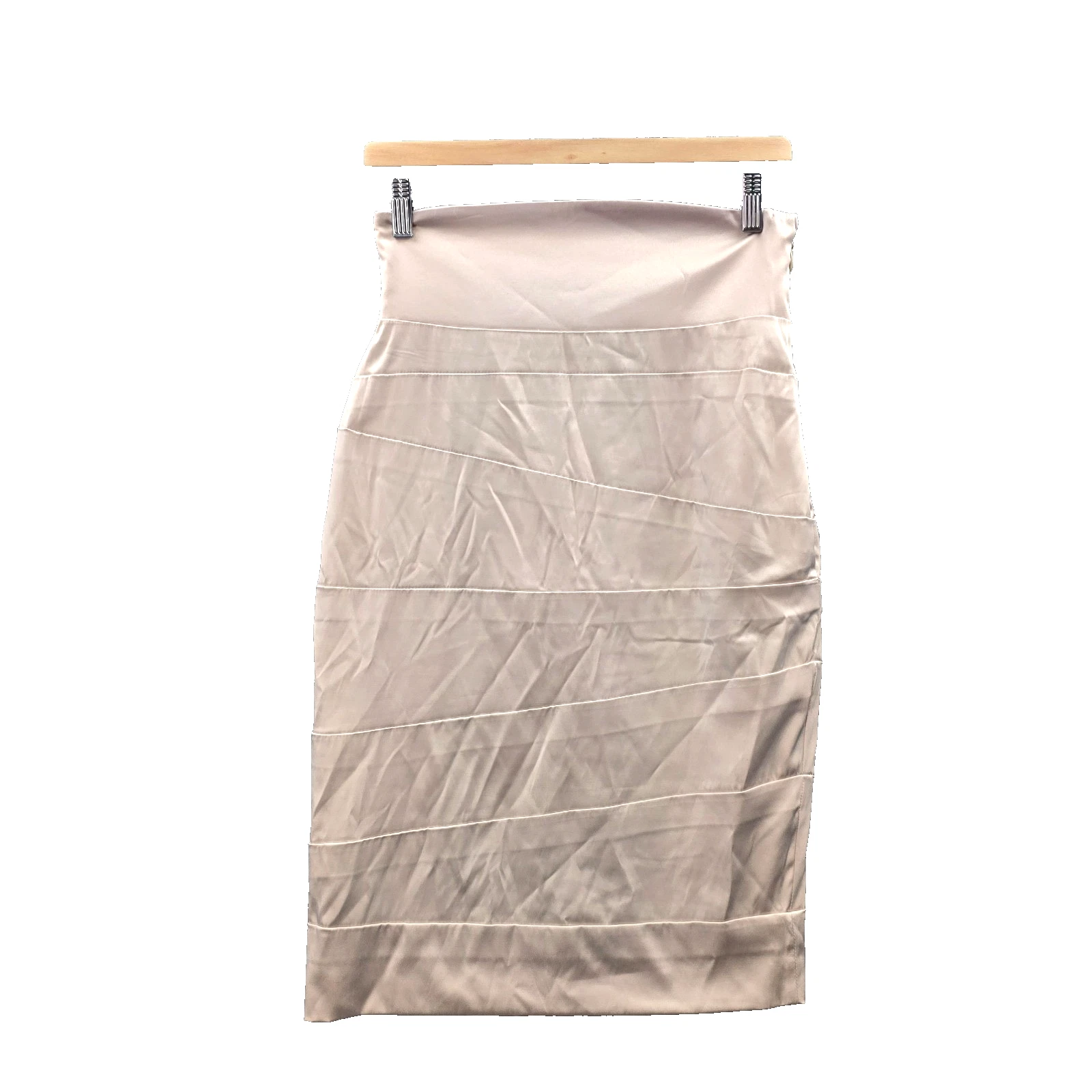 Vintage Events Skirt Womens Pencil Size 8 Beige Satin High Waisted Knee Length