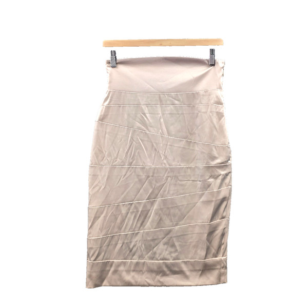 Vintage Events Skirt Womens Pencil Size 8 Beige Satin High Waisted Knee Length