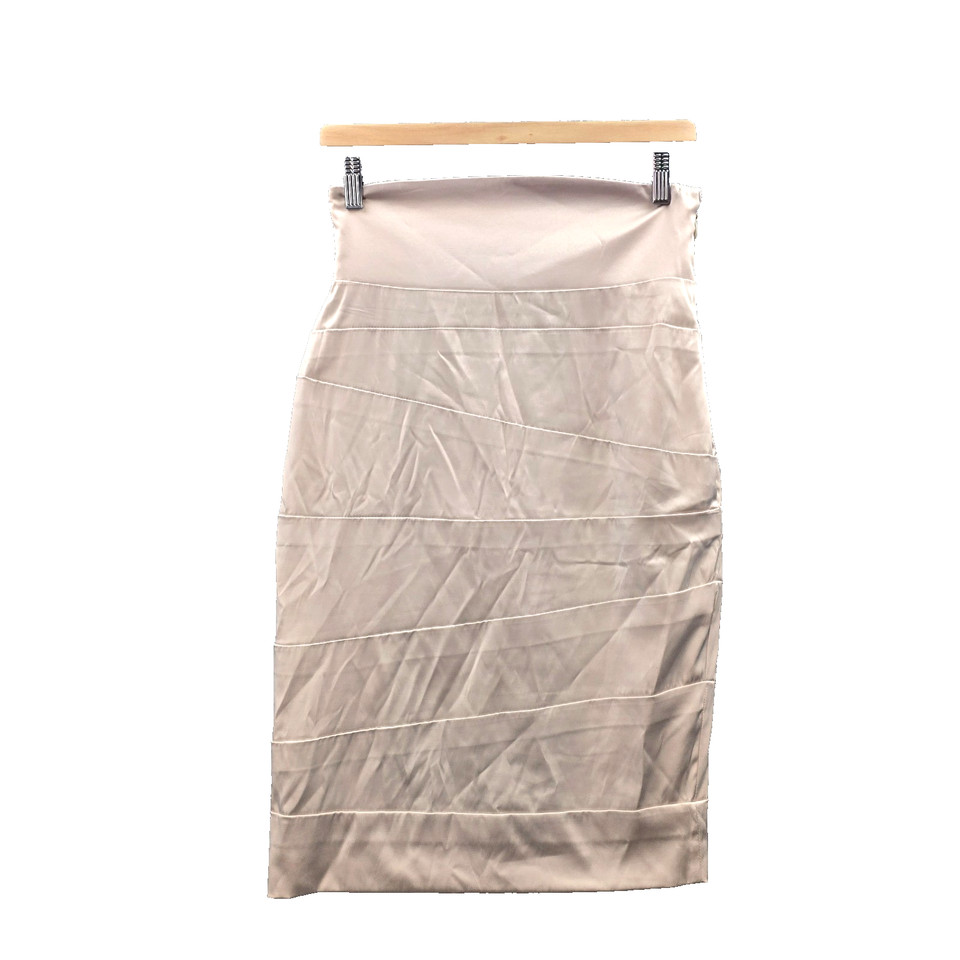 Vintage Events Skirt Womens Pencil Size 8 Beige Satin High Waisted Knee Length