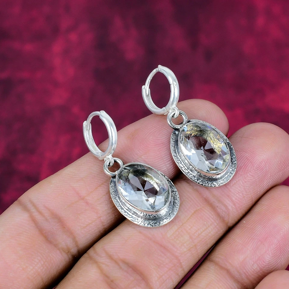 White Topaz Gemstones Handmade 925 Steling Silver Jewelry Earring Gifts For him - Image 4 of 4