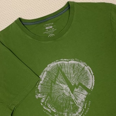 La Sportiva Mens M Green Organic Cotton T-Shirt Boulder Skimo Back Graphic