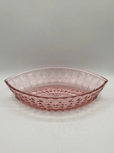 VTG Depression Glass Jeannette WINDSOR DIAMOND Pink Large Oval Boat Center Bowl