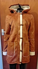 New Bellfield B Rostov Faux Sheepskin Hooded Jacket Brown Uk 10