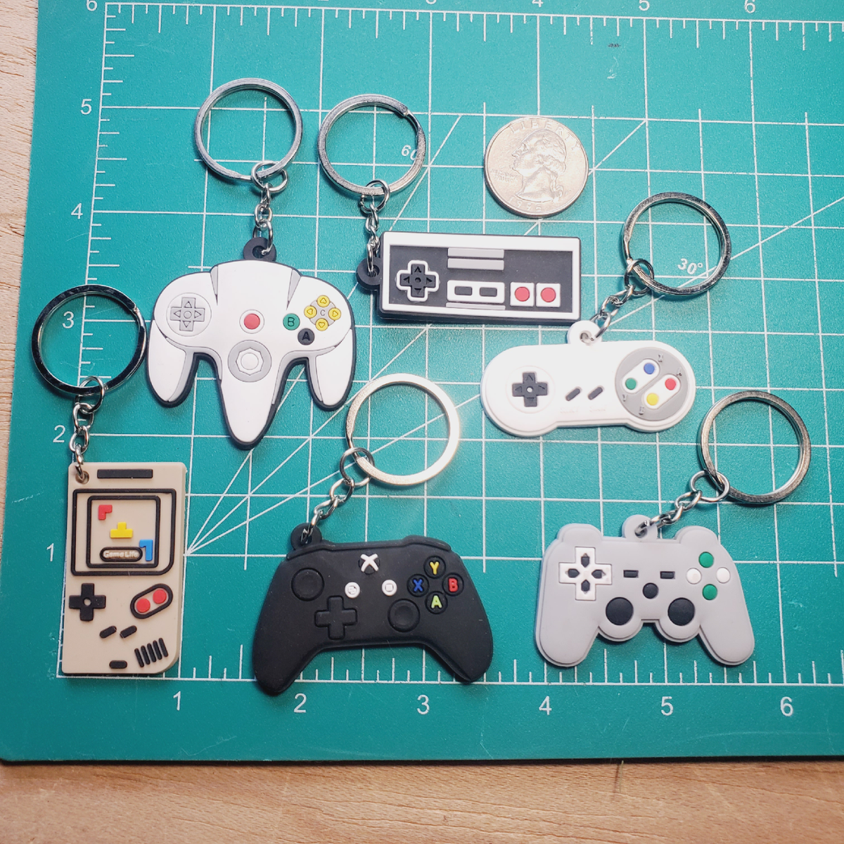 Video game controller keychain set • Retro NES SNES N64 PS