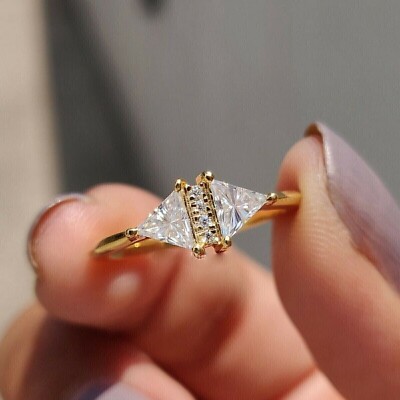 925 Sterling Silver 1.60Ct Trillion Simulated Diamond Engagement Two Stone Ring