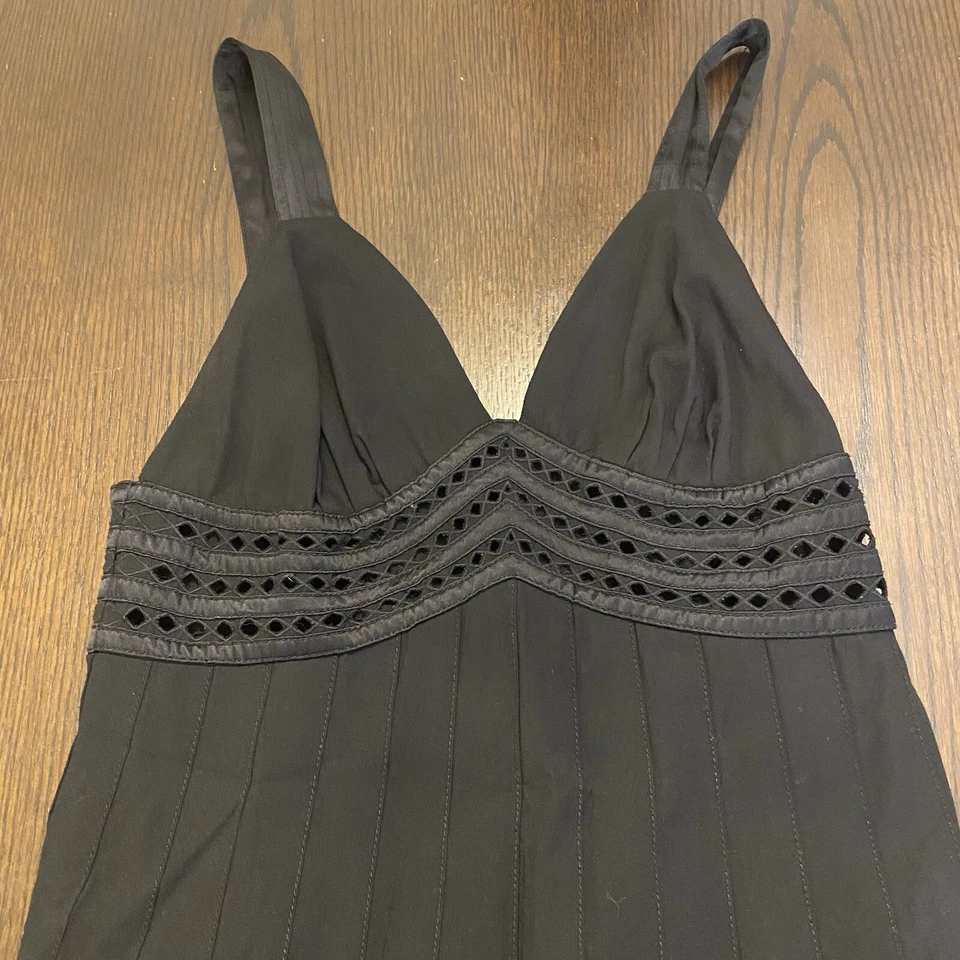 VTG Catherine Malandrino Silk & Wool Blend Black V-neck Pleated Dress Size 10 - Image 4 of 4