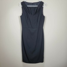 Ann taylor pleated chest black sheath dress lined vent sleeveless wool blend 8