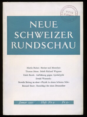 Thomas MANN BRIEFE RICHARD WAGNERS in: NEUE SCHWEIZER RUNDSCHAU #9/Jan. 1951 EA 