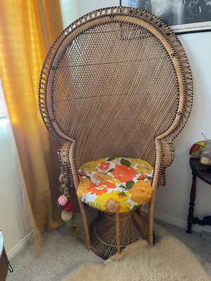 Large Wicker Rattan Vintage Fan Peacock Throne Chair Boho Perfect
