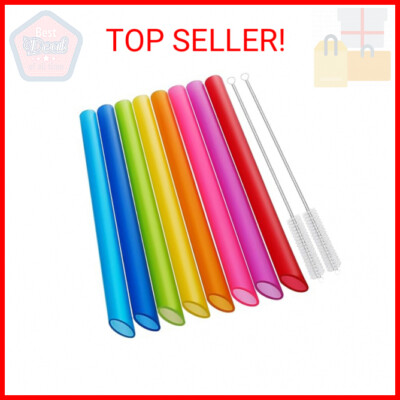 [Angled Tips] 8 Pcs Reusable Boba Straws & Smoothie Straws - Multi Colors Jumbo 