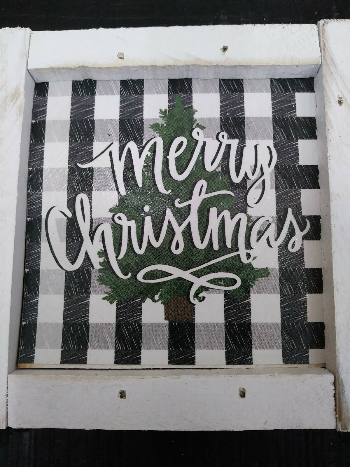 New! 'Merry Christmas Farmhouse Winter Holiday Wooden Pallet Sign Buffalo Check