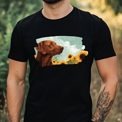 Mens Labrador Sunflower Print Cotton T-Shirt Size XS to 5XL