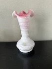 Fenton Vase Milk Glass Pink White with Ruffle Ruffled Top Vase