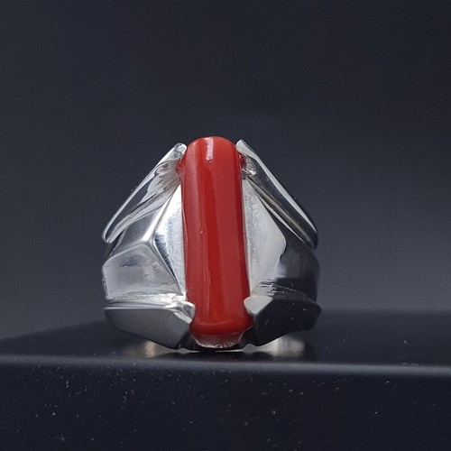 Big Real Dark deep Beautiful Coral Ring Coral Rings For Men Coral stone gift men - Picture 3 of 9