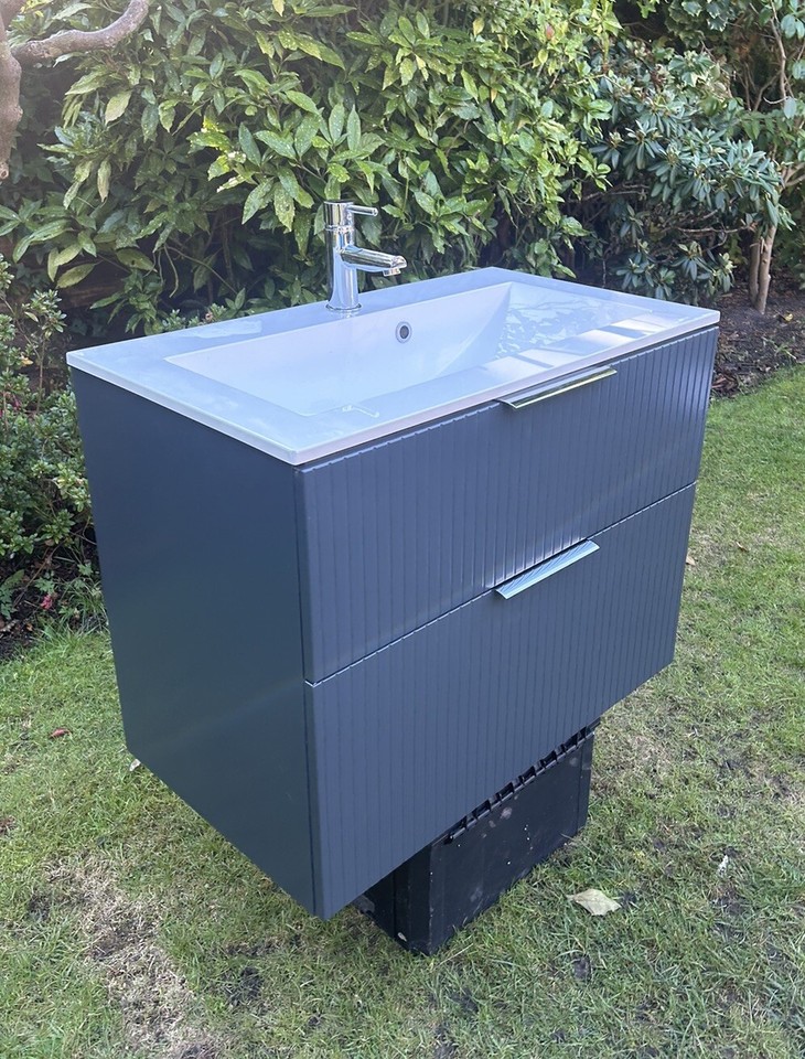 800mm Double Drawer Wall Hung Vanity Unit Anthracite Grey eBay