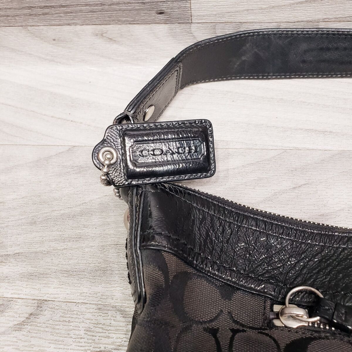 COACH Soho Signature Black Hobo Logo Jacquard Patent Leather COACH Soho Signature Black Hobo Logo Jacquard Patent Leather