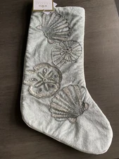 COASTAL COLLECTION  BEACH HOUSE DECOR BEADED "SHELLS" Christmas Stocking NWT