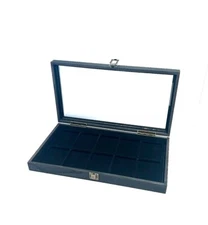 Pocket Watch Rustic Black Stain Wood Glass Lid Black 10 Space Liner Display Case