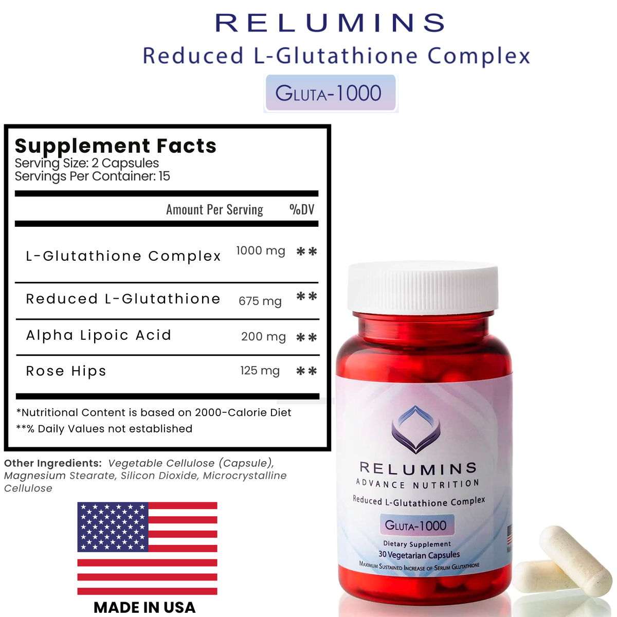 Relumins Advance Nutrition Gluta 1000 L-Glutathione Complex Capsule, 30 ct 
