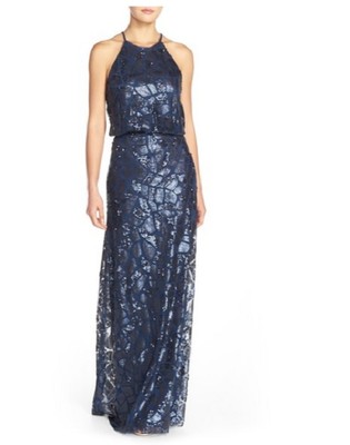 Donna Morgan 'Tiffany' Sequin Halter-Style Blouson Gown (size 10)