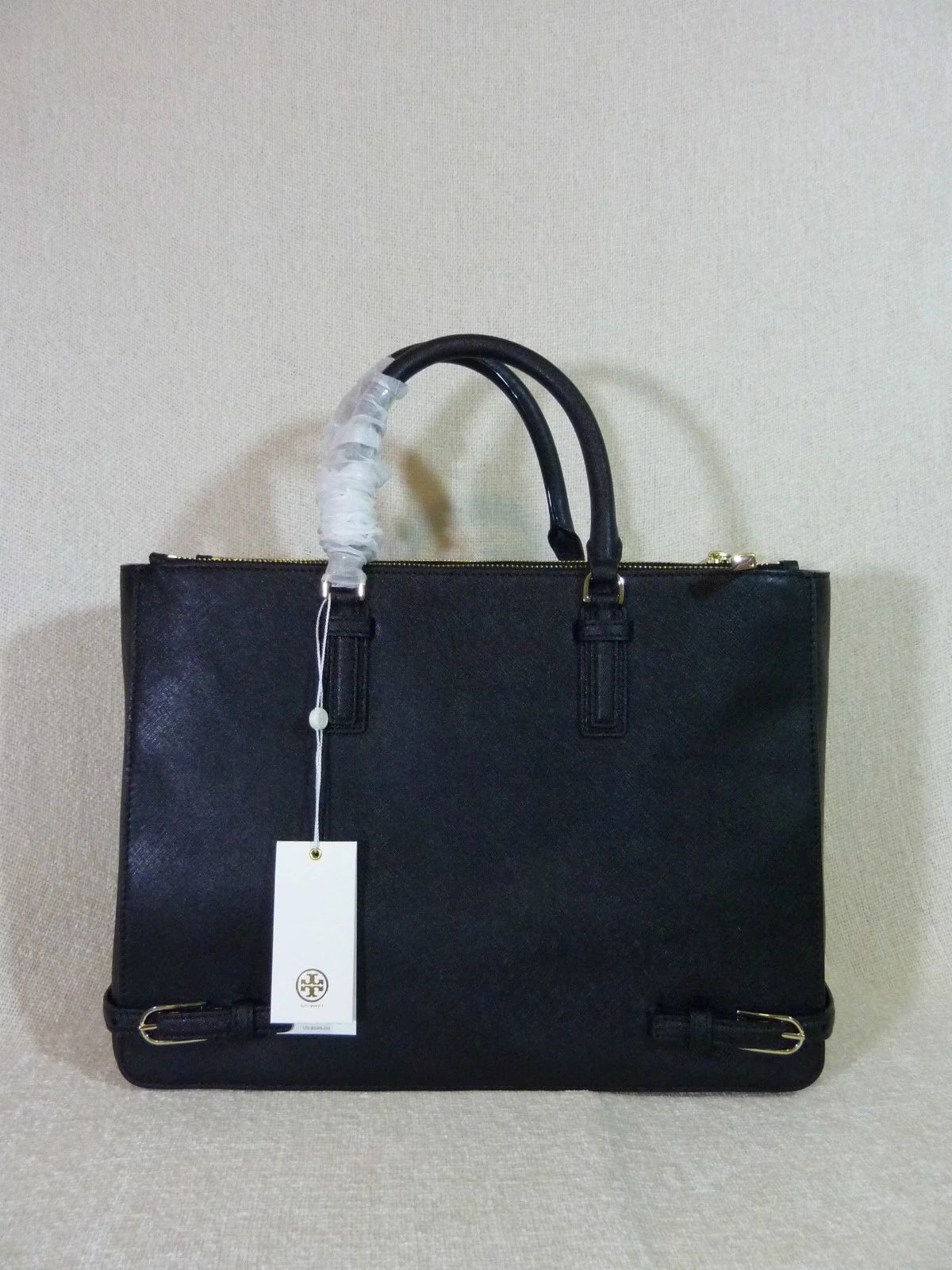 Nuova borsa multipla Tory Burch nera in pelle saffiano grande Robinson $595