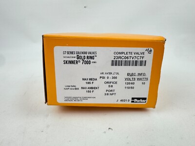PARKER 23RC06TV7C7F Solenoid Valve, 2-Way Normally Closed, 3/8'' NPT, Direct