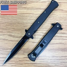 9" Black Tactical Stiletto Frosted Spring Assist Open Blade Folding Pocket Knife