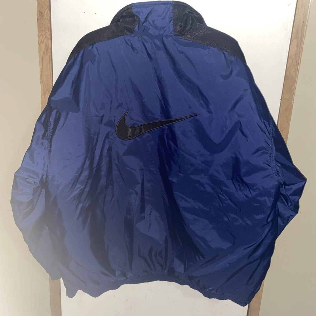 ジャケット・アウター NIKE fooded jacket 90s center swoosh L Vintage Nike Center Swoosh Heavy Coat 2xl Black Blue 90s