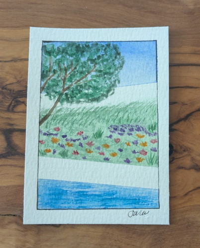 Original ACEO Watercolor Wildflower Meadow Landscape OOAK Art by smallSTart970