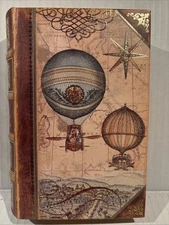 Hot Air Balloon Postcard Design Decorative Faux Book Secret Storage Box Magnetic