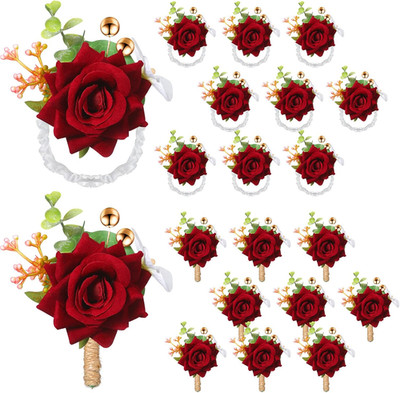 40 Pcs Red Rose Corsage & Boutonniere Set for Weddings & Parties