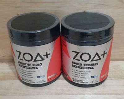 2CT: ZOA+ Zero Sugar PRE-WORKOUT Powder FRUIT PUNCH NSF-CERTIFIED SPORT 13z CAFF
