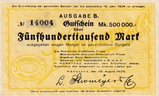 Konstanz - Stromeyer - 500 Tausend Mark -B- KN 5st -bis 15.1.- Stpl 4zeilig kopf