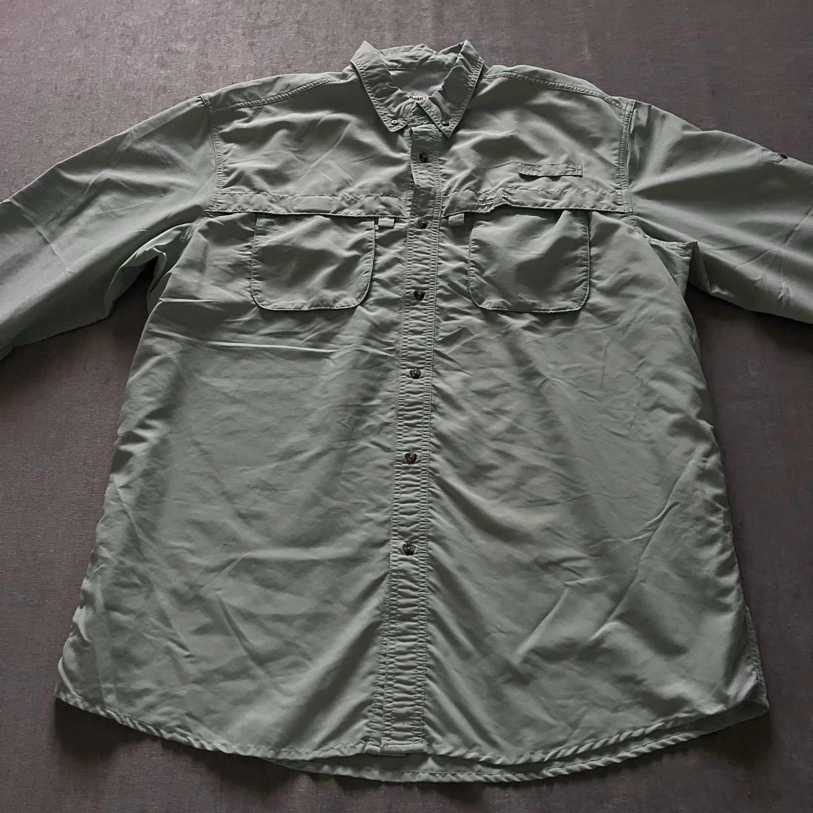 LL Bean Lightweight Button Down Shirt Men XL Tall Green Vented Back Fishing Golf