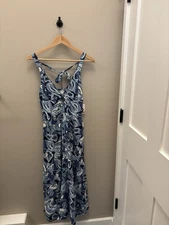Sincerely Jules Jumpsuit Blue White Floral Halter Tie Keyhole  Rayon S See Pics